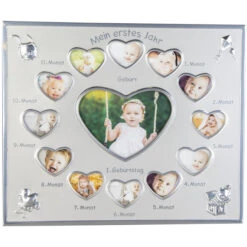Alu Bilderrahmen - Baby`s Erstes Jahr - Herzförmige Öffnungen