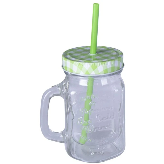 Trinkglas Mit Deckel Und Trinkhalm - 450 Ml - 1 Stück – Bild 2