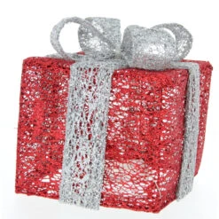 LED Geschenkbox S - Rot Silber - Ca. 15 Cm