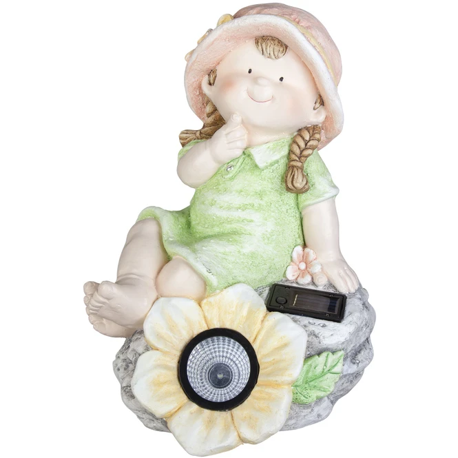 Dekokind - Mädchen Mit LED-Blume - Aus Magnesia - 26,5 X 25 X 37,5 Cm