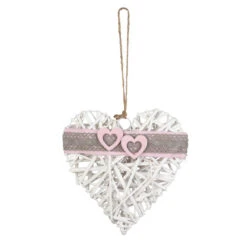 Dekohänger - Weidenherz - Weiß/grau/rosa - Ca. 26 X 26 Cm