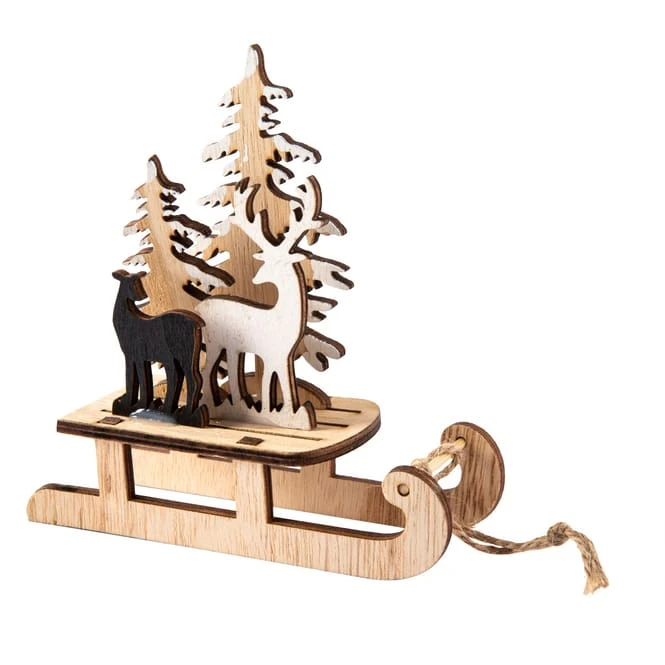 Dekoschlitten - Hirsche - Aus Holz - Ca. 14 X 5,5 X 14,5 Cm – Bild 2