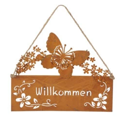 Dekohänger - Willkommen - Rostoptik - Aus Metall - Ca. 27 X 0,5 X 19 Cm