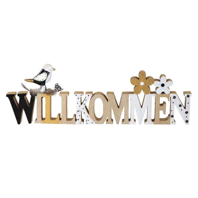 Deko-Schriftzug - Willkommen - Aus Holz - Ca. 40 X 2 X 13 Cm