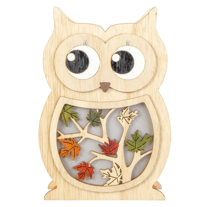 LED-Eule - Aus Holz - Ca. 11 X 5 X 16 Cm