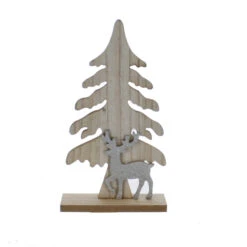 Standdeko - Baum Und Hirsch - Ca. 13,5 X 4,5 X 24 Cm