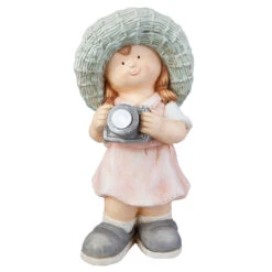 Dekokind Mit Solar LED - Mädchen Mit Kamera - Ca. 22 X 22 X 45 Cm