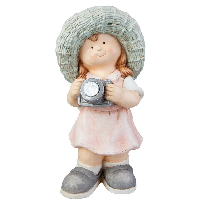 Dekokind Mit Solar LED - Mädchen Mit Kamera - Ca. 22 X 22 X 45 Cm