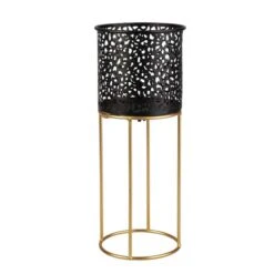 Pflanztopf Mit Ständer - Schwarz/gold - Aus Metall - Ca. 13 X 33 Cm