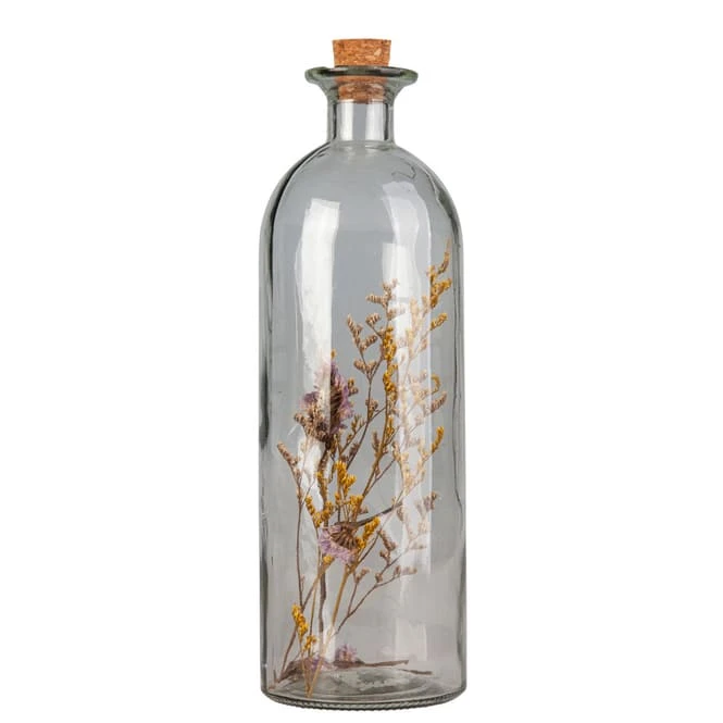 Flasche Mit Trockenblumen - Aus Glas - Ca. 8,5 X 26 Cm