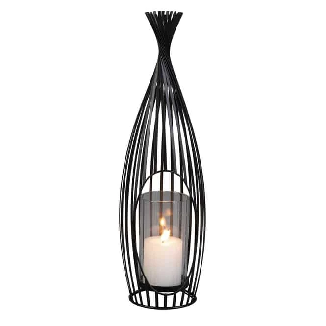 Windlicht - Schwarz - Aus Metall Und Glas - Ca. 16 X 15 X 50,5 Cm