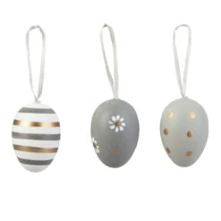 Dekohänger - Ostereier - Grau/gold/weiß - Aus Kunststoff - Ca. 6 Cm - 6 Stück
