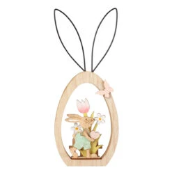 Oster-Standdeko Mit Hasenohren - Aus Holz Und Metall - Ca. 11 X 2 X 25 Cm
