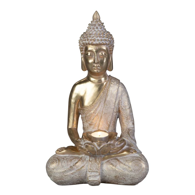 Buddha Sitzend Mit Teelichthalter - Aus Polyresin - Ca. 24 X 17,5 X 39 Cm
