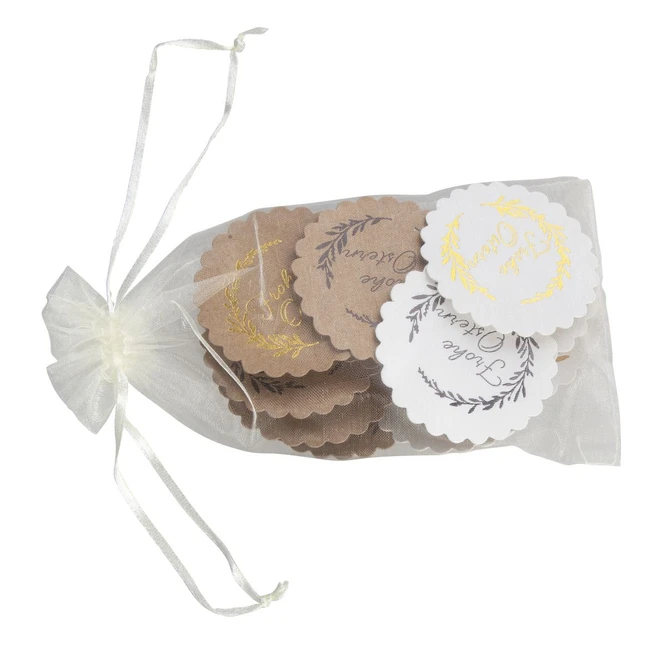 Geschenkclips - Frohe Ostern - Aus Holz Und Papier - ø Ca. 6,2 Cm - 12 Stück – Bild 3