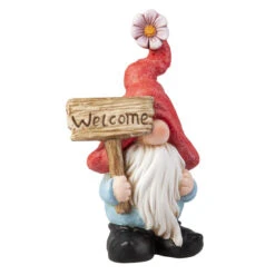 Wichtel Mit Schild - Welcome - Aus Keramik - Ca. 13,5 X 9,5 X 23 Cm